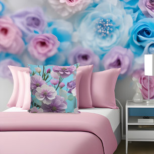 Zacht blauwe paarse roze zijde grote bloemen kussen