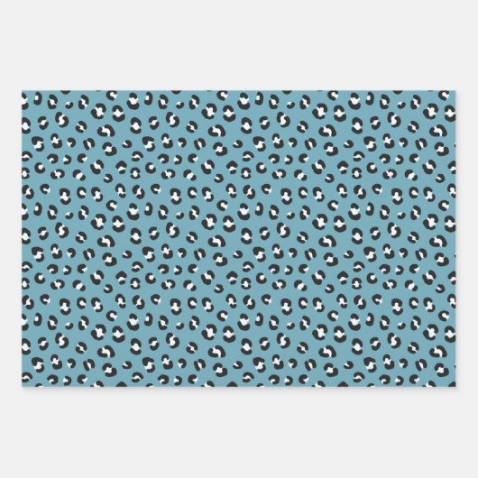 Zacht Blauwgroen, zwart-wit Leopard Print Pattern Inpakpapier Vel (Voorkant 2)