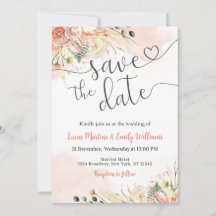Zacht Blush Pink Floral Wedding Save the Date Kaar
