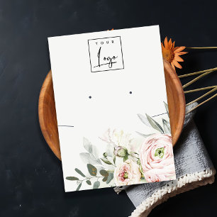 Zacht Blush Pink Peony Floral Logo Earring Ketting Visitekaartje