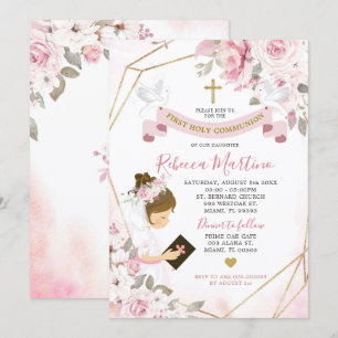 Zacht Blush Roze Roze meisje Eerste Heilige Commun Kaart