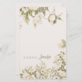 Zacht Bord Roze Salie Crème Botanische Bloemen | Briefpapier (Voorkant / Achterkant)