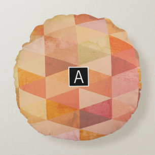 Zacht driehoek geometrisch patroon   monogram rond kussen