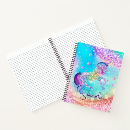 Zacht eenhoorn roze Glitter regenboog aqua monogra Notitieboek (Binnen)