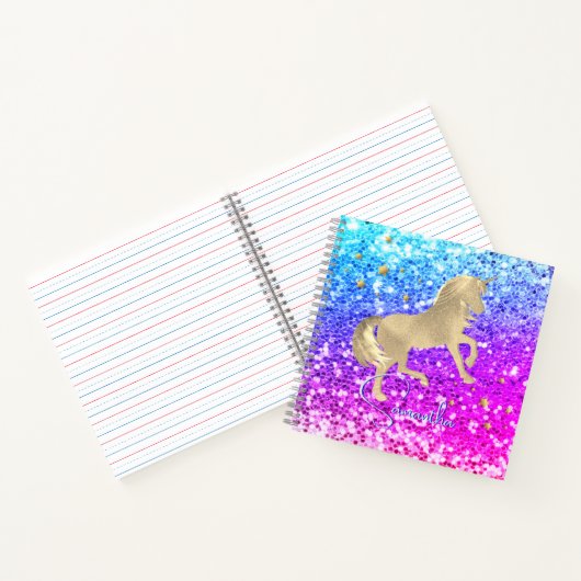 Zacht eenhoorn roze Glitters regenboog gouden mono Notitieboek (Binnen)