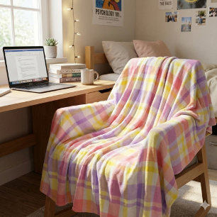 Zacht en knus pastel geruit roze lavendel geel fleece deken