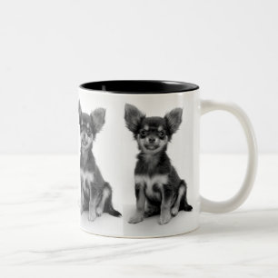 Zacht Fluffy Chihuahua Puppy Patroon Tweekleurige Koffiemok