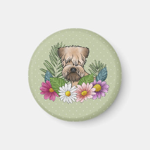 Zacht Gecoatde Wheaten Terrier Kleurrijke Bloemen  Magneet