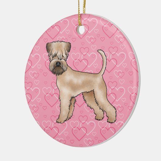 Zacht gecoate tarwedrager hond liefde hart patroon keramisch ornament (Links)