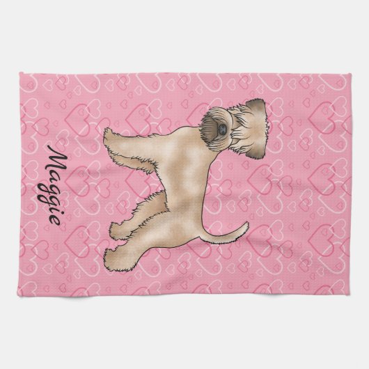 Zacht gecoate tarwedrager hond liefde hart patroon theedoek (Horizontaal)