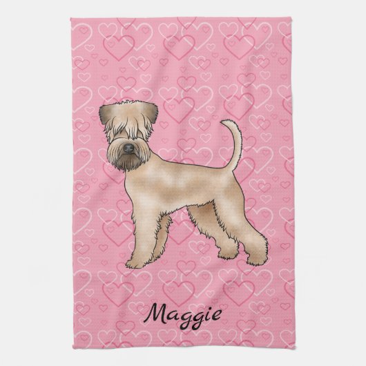 Zacht gecoate tarwedrager hond liefde hart patroon theedoek (Verticaal)