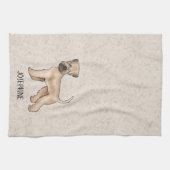 Zacht gecoate tarweterriër hond op beige met naam theedoek (Horizontaal)