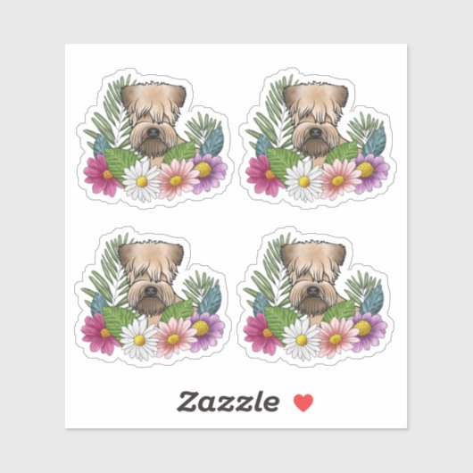 Zacht gecoate tarweterriër hoofd kleurrijke bloeme sticker (Vel)