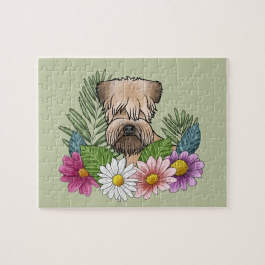 Zacht gecoate tarweterriër Kleurrijke bloemen Groe Legpuzzel (Horizontaal)