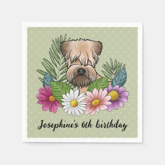 Zacht gecoate tarweterriër met bloemen Verjaardag Servet (Voorkant)