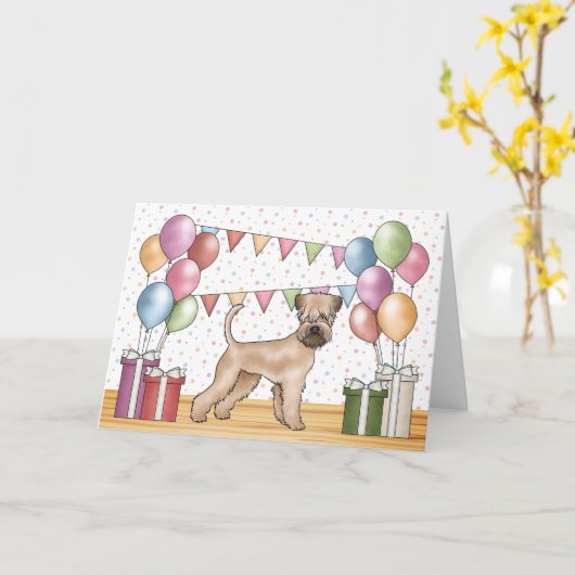 Zacht gecoate tarweterriër pastel Gelukkige Verjaa Kaart (Gele Bloem)