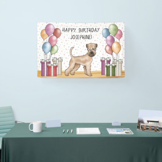 Zacht gecoate tarweterriër pastel Gelukkige Verjaa Spandoek (Beurs)