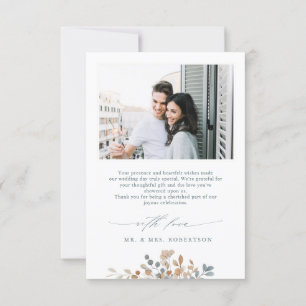 Zacht gedempte aardetinten bloemenbruiloft Waterve Bedankkaart