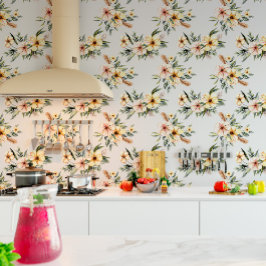 Zacht Geel Bloempatroon Behang