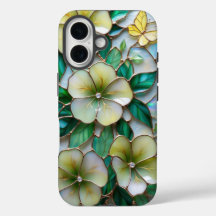 Zacht geel en groen Bloemen Glas in lood Design
