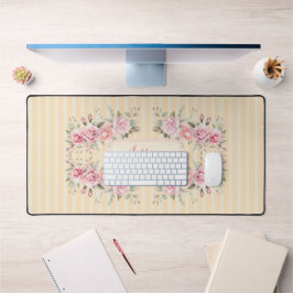 Zacht geel gestreepte bloemen bureaumat