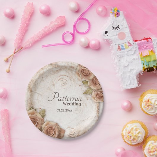 Zacht gekleurde Rozen bruiloft Papieren Bordje (Feest)