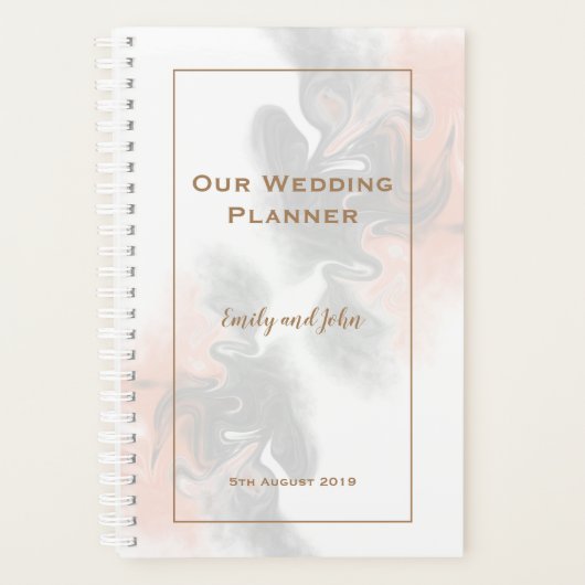 Zacht grijs en perzik marmer gouden typografie bru planner (Voorkant)