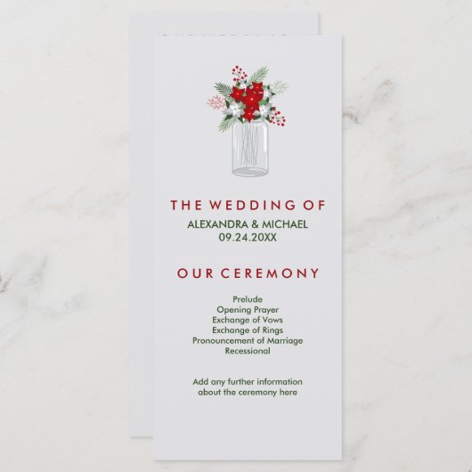 Zacht Grijs Winter Vakantie Mason Jar Trouwprogram Programma (Voorkant / Achterkant)