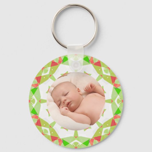 Zacht  Groen Custom Merry Christmas Foto Sleutelhanger (Voorkant)
