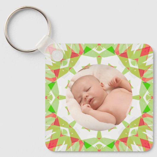 Zacht Groen Custom Merry Christmas Foto Sleutelhanger (Voorkant)