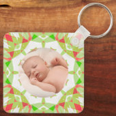 Zacht Groen Custom Merry Christmas Foto Sleutelhanger (Achterkant)