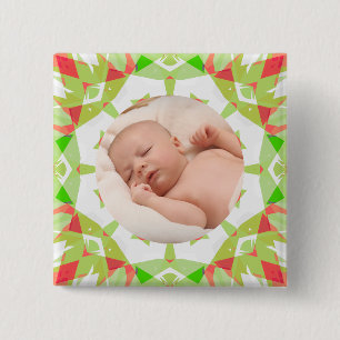 Zacht  Groen Custom Merry Christmas Foto Vierkante Button 5,1 Cm