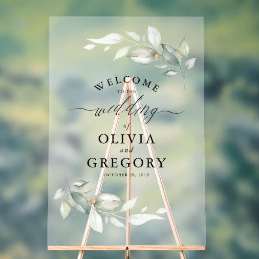 Zacht groen en goud minimalistische bruiloft Welko Acryl Bord (Neutraal)