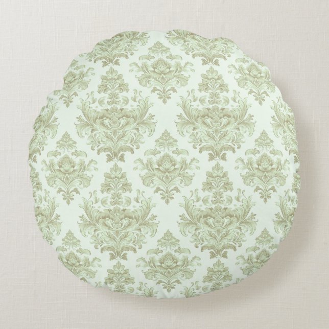 Zacht groen scrollontwerp rond kussen (Voorkant)