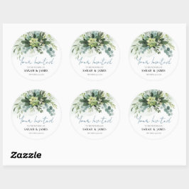 Zacht Groen Succulent Bruiloft Bloemen Botanisch Ronde Sticker