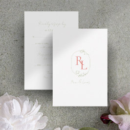 Zacht Groen & Wit Bloemen Koraal Monogram Bruiloft RSVP Kaartje