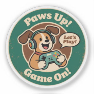 Zacht Honden Gamer "Poten Omhoog! Game Aan!" Ontwe Sticker