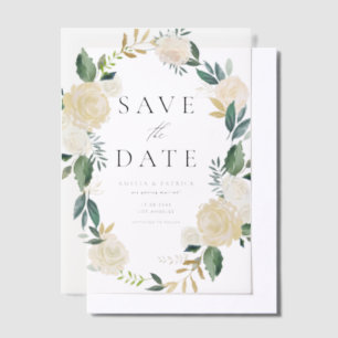 Zacht Ivoor Bloemen Krans Greenery Save the Date Vellum Uitnodigingen