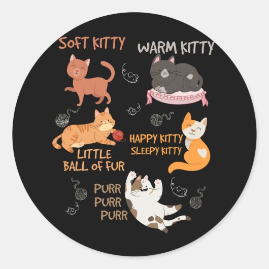 Zacht Kat Waarschuwen Katten Bal Van Bont Slaperig Ronde Sticker (Voorkant)
