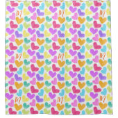 Zacht Kleurhart Pastel Valentijn Liefde Monogram Douchegordijn (Voorkant)