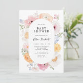 Zacht Kleurrijk Pastel Bloemen Lijst Baby shower Kaart (Staand voorkant)