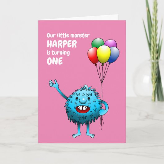Zacht Knuffelachtig Blauw Monster Verjaardagsuitno (Voorkant)