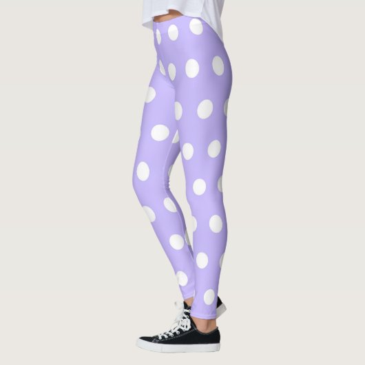 Zacht Lila en Witte Polka Dot Patroon Girly Schatt Leggings (Links)