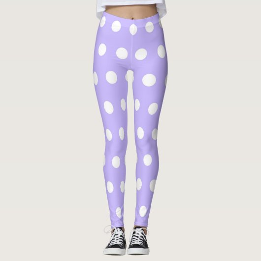 Zacht Lila en Witte Polka Dot Patroon Girly Schatt Leggings (Voorkant)