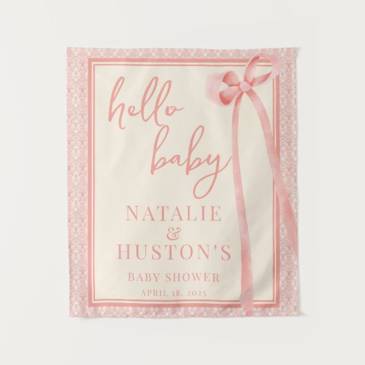 Zacht Meisje Bloemen Romantisch Blush Roze Bow Coq Wandkleed (Voorkant)