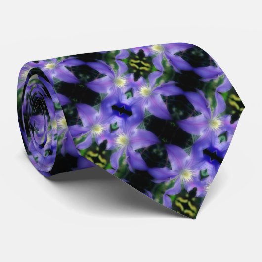 Zacht Paars Clematis - Bloem Abstract Stropdas (Opgerold)