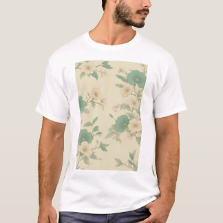 Zacht pastel Blauwgroen en crème bloempatroon T-shirt