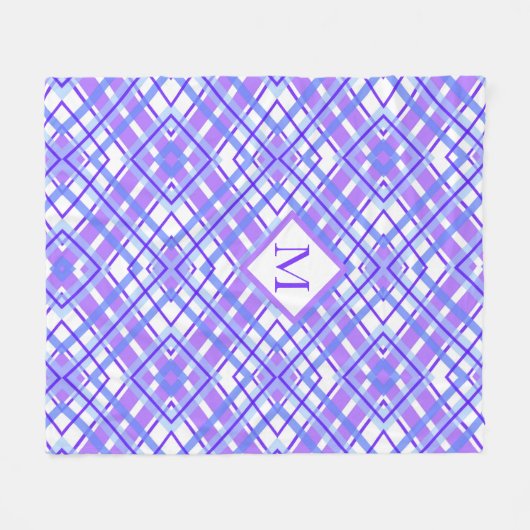Zacht Pastel Paarse Blauw Plaid Ontwerp Monogram Fleece Deken (Voorkant (Horizontaal))