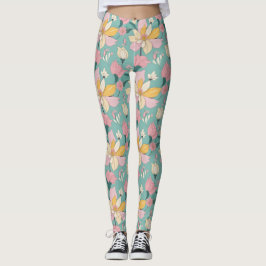 Zacht pastelkleurig bloemmotief leggings