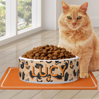 Zacht patroon Oranje Zwarte Kat Voerbakje